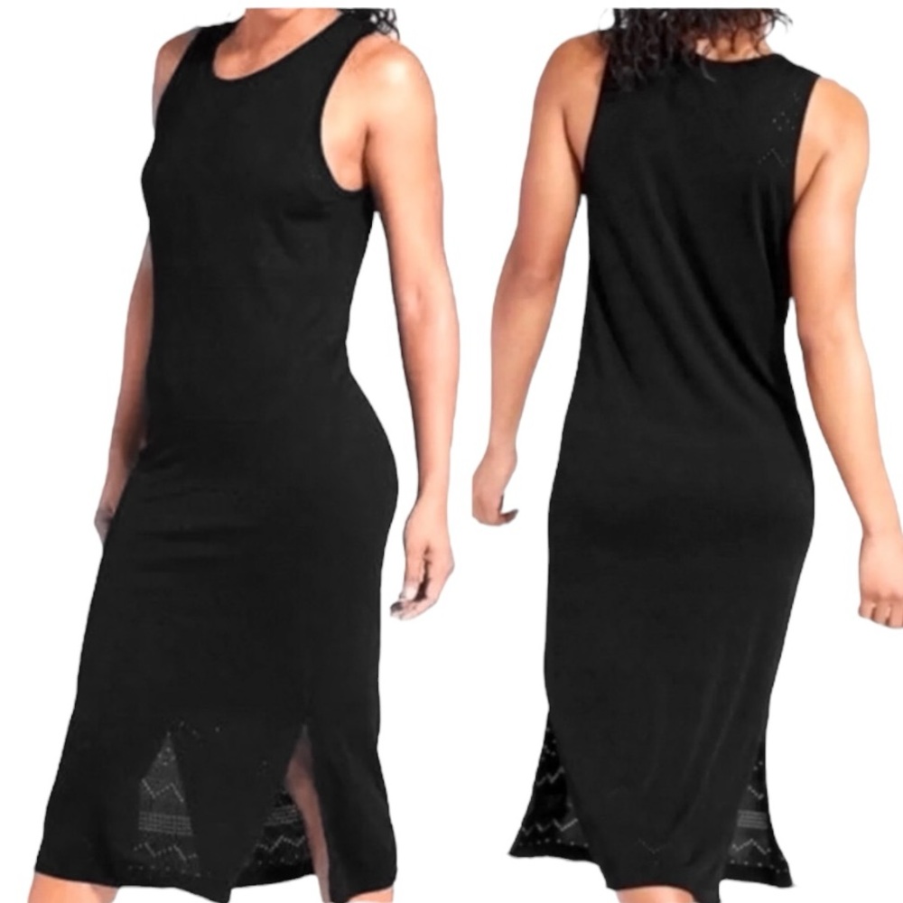 Athleta Seamless Laser Cut Black Maxi Dress Cupro Blend NWT Size Medium